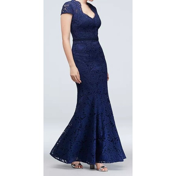 JS Collections Dresses & Skirts - JS Collections Navy Lace Mermaid Gown Cap Sleeve Notch Neck Formal Dress 10 NWT